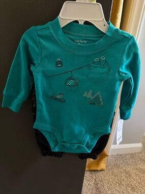 Carter's Teal Ski Lift Graphic Long-Sleeve Set NWT 3 months